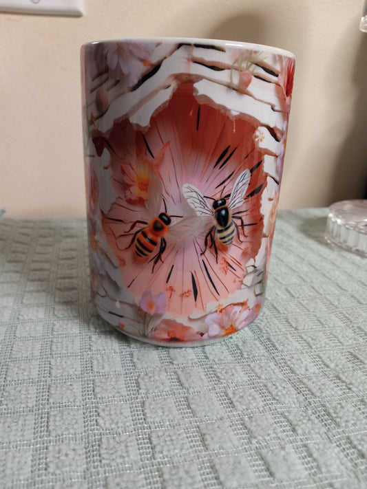 2D Pink Honey Bee 15oz Ceramic mug