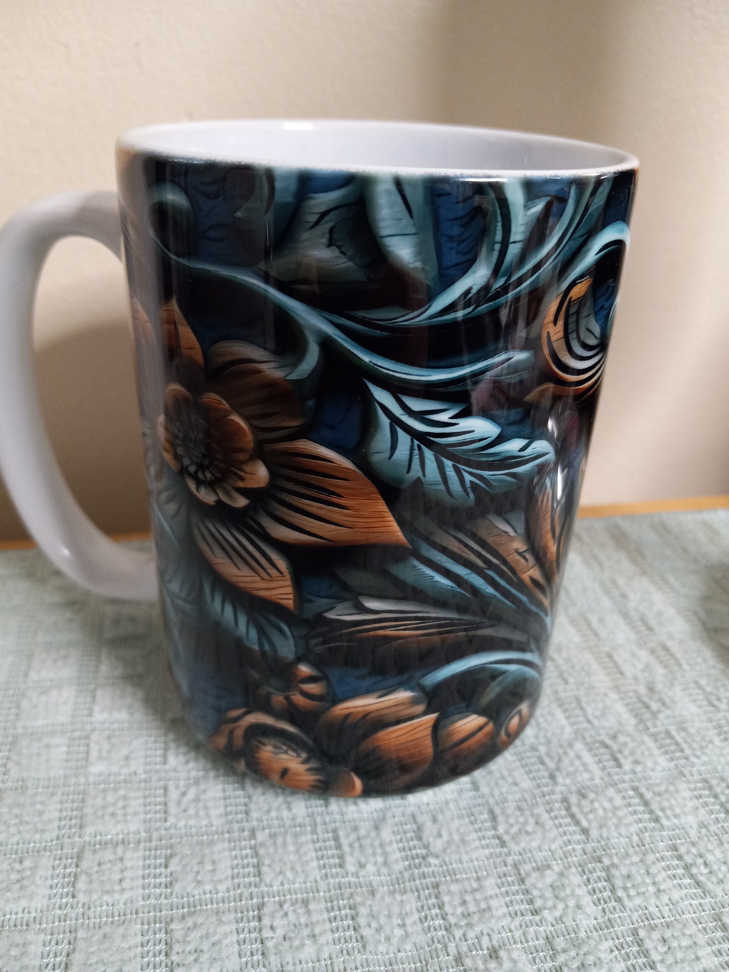 blue and brass flower 15oz Ceramic Mug