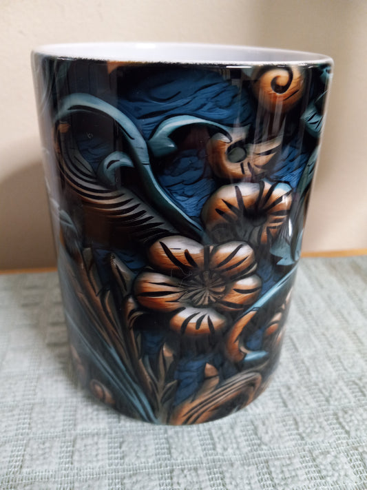 blue and brass flower 15oz Ceramic Mug