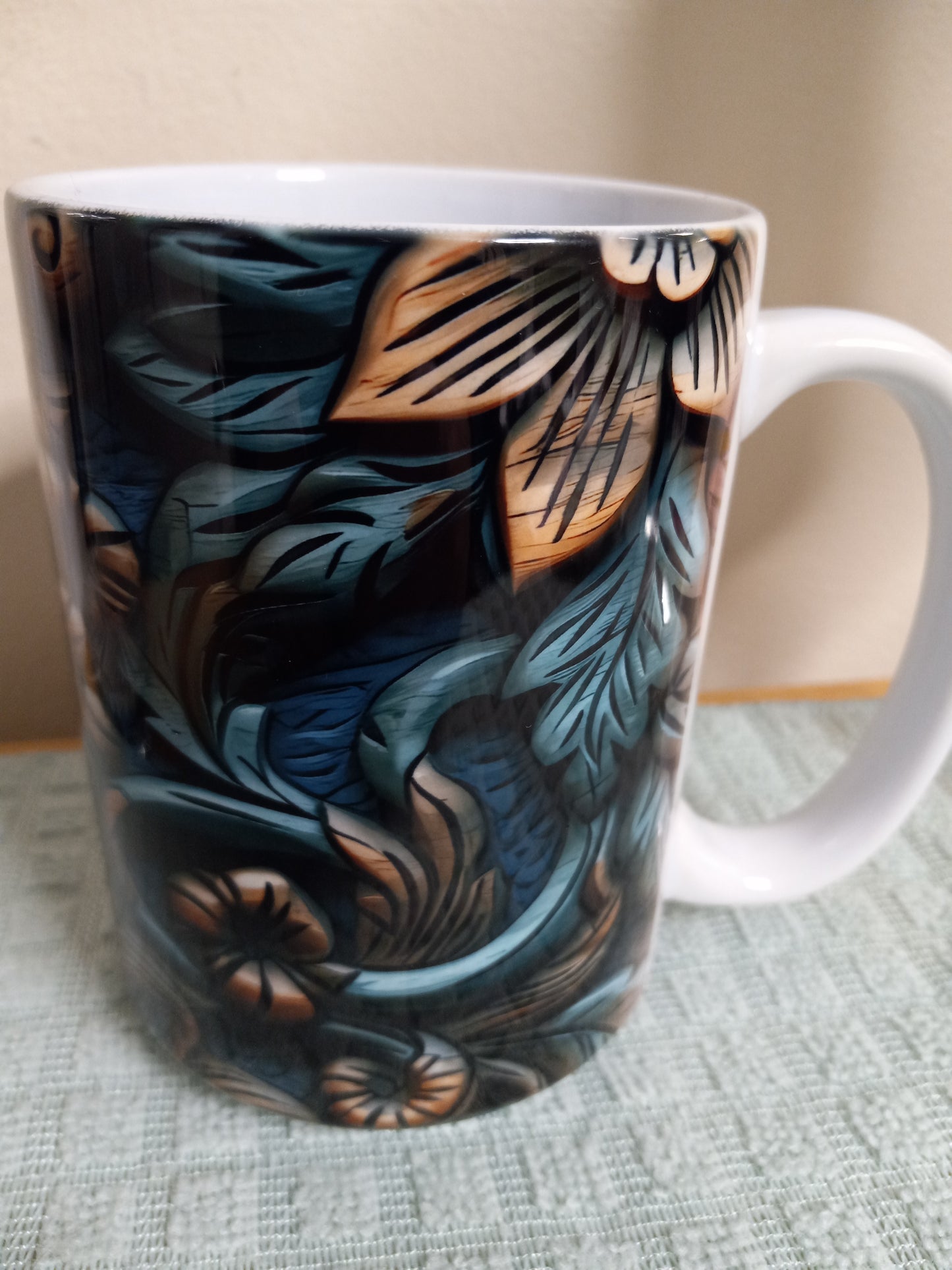 blue and brass flower 15oz Ceramic Mug